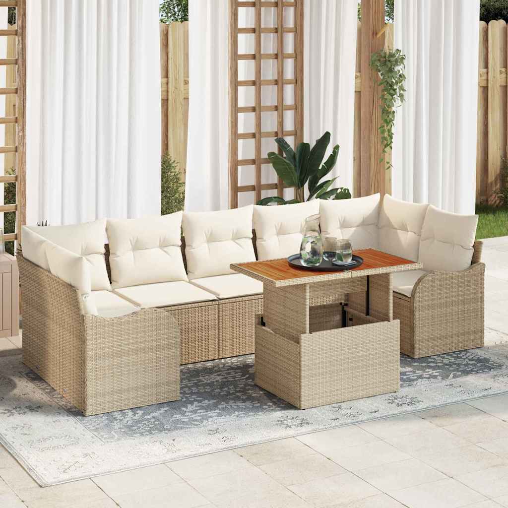 Gartensofa Set Beige Creme Poly-Rattan 8-teilig