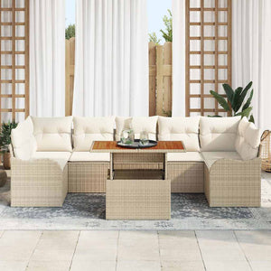 Gartensofa Set Beige Creme Poly-Rattan 8-teilig