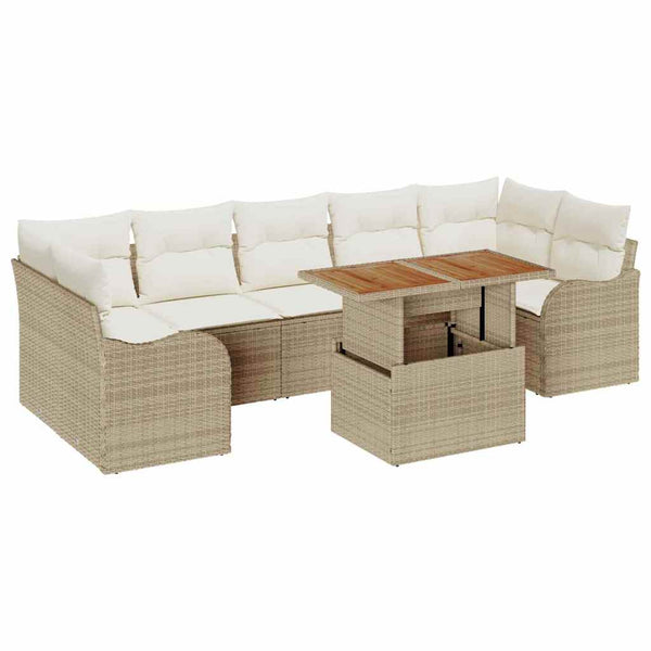 Gartensofa Set Beige Creme Poly-Rattan 8-teilig