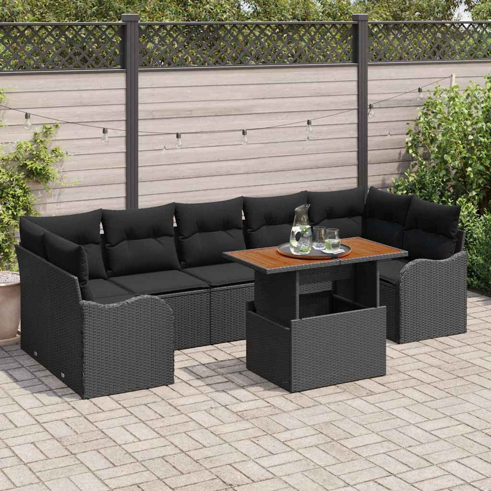 vidaXL Ensemble de canapés de jardin avec coussins 8 pcs Noir résine tressée