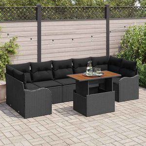 vidaXL Ensemble de canapés de jardin avec coussins 8 pcs Noir résine tressée