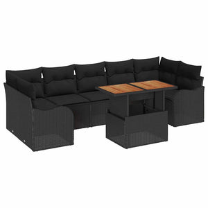 vidaXL Ensemble de canapés de jardin avec coussins 8 pcs Noir résine tressée