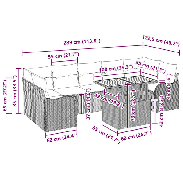 vidaXL Ensemble de canapés de jardin avec coussins 8 pcs Noir résine tressée