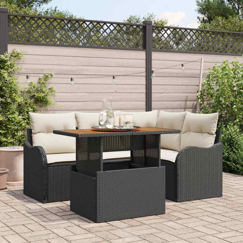 vidaXL Salon de jardin avec coussins 5 pcs Noir et Crème Résine tressée
