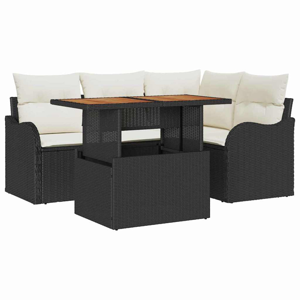 vidaXL Salon de jardin avec coussins 5 pcs Noir et Crème Résine tressée