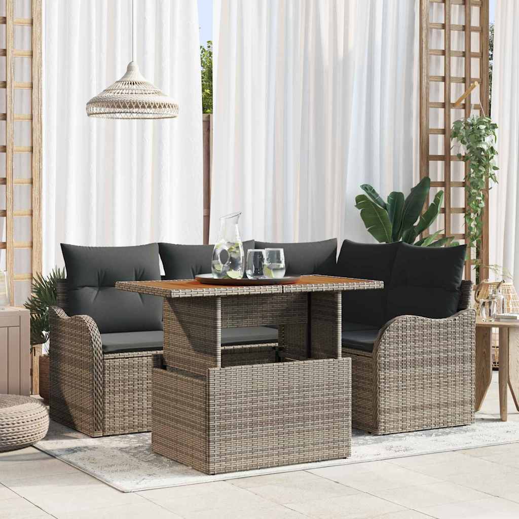 Gartensofa Set Grau Poly Rattan 5-teilig