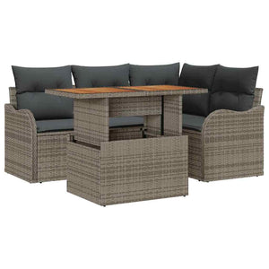 Gartensofa Set Grau Poly Rattan 5-teilig