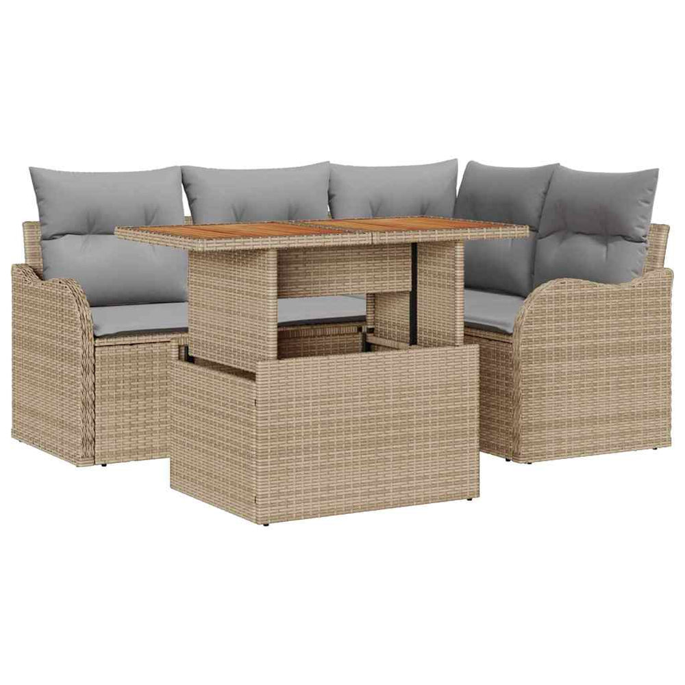 Gartensofa Set Beige/Hellgrau Poly-Rattan 5-teilig