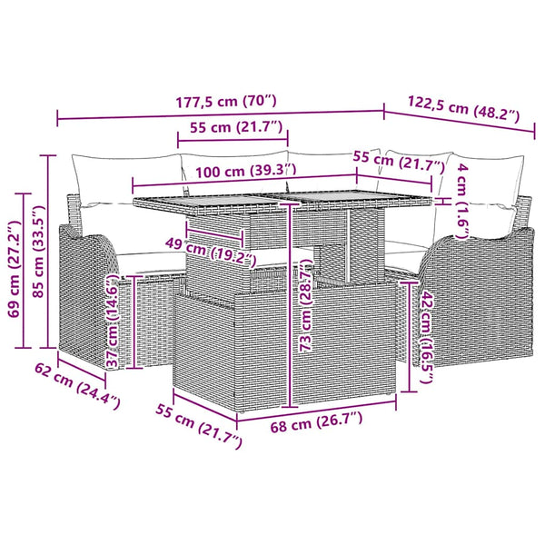 vidaXL Salon de jardin avec coussins 5 pcs Beige et Gris clair Résine tressée