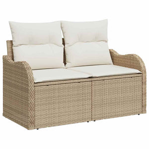 Gartensofa Set Poly-Rattan Beige Creme 5-teilig