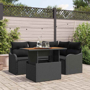 vidaXL Salon de jardin avec coussins 5 pcs Noir Résine tressée
