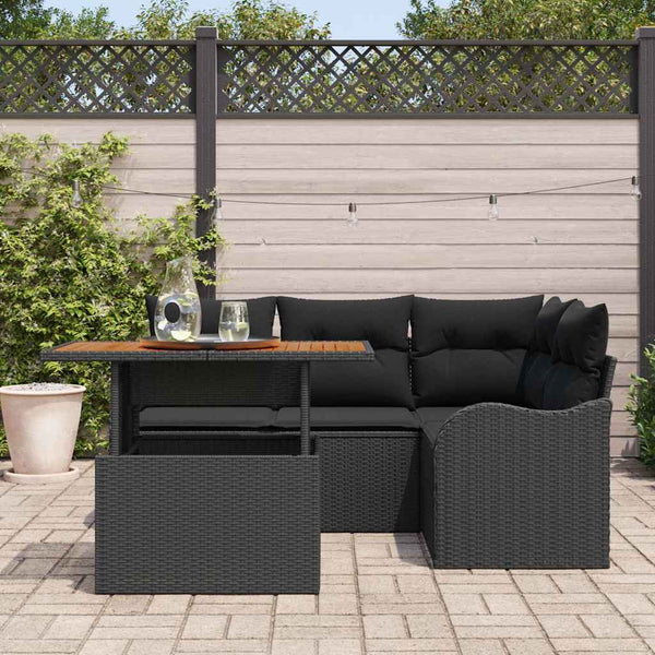 vidaXL Salon de jardin avec coussins 5 pcs Noir Résine tressée