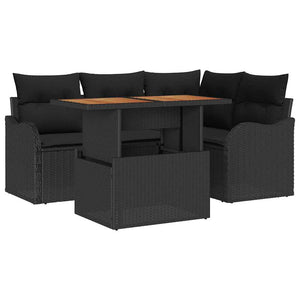 vidaXL Salon de jardin avec coussins 5 pcs Noir Résine tressée