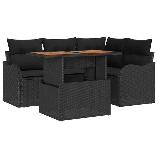 vidaXL Salon de jardin avec coussins 5 pcs Noir Résine tressée