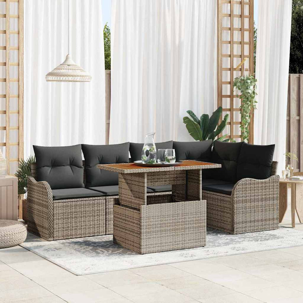 vidaXL Garden Sofa Set with Cushions 6 pcs Grey Poly Rattan