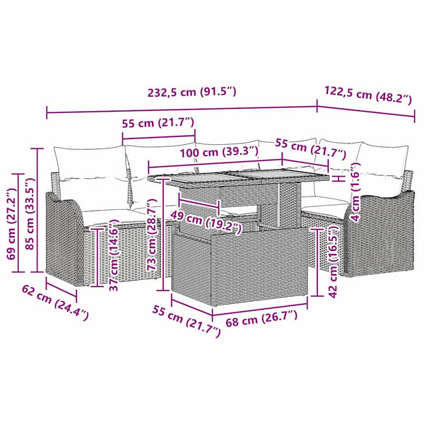 vidaXL Ensemble de canapés de jardin avec coussins 6 pcs Gris Résine tressée