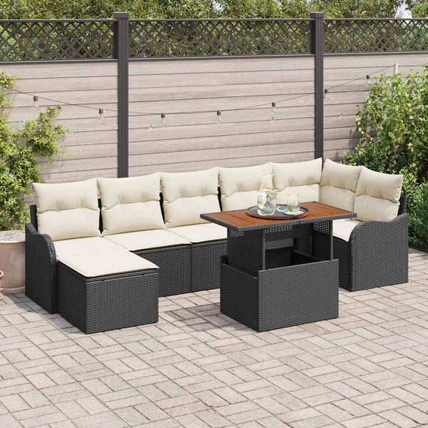 vidaXL Salon de jardin avec coussins et rangement 8 pcs Noir et crème