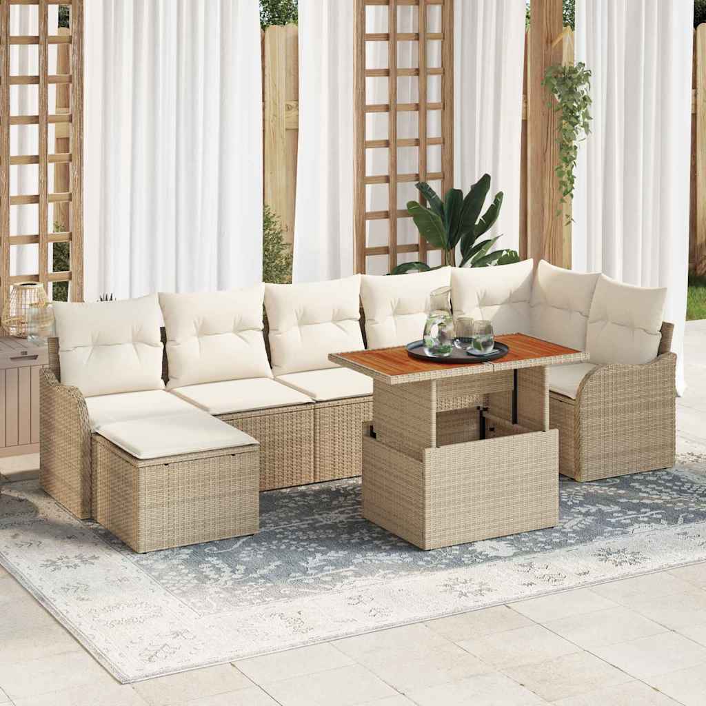 vidaXL Salon de jardin avec coussins avec rangement 8 pcs Beige et crème
