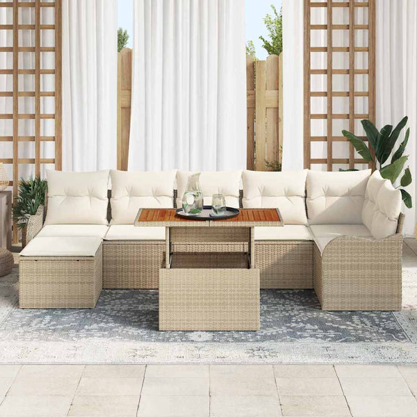 vidaXL Salon de jardin avec coussins avec rangement 8 pcs Beige et crème