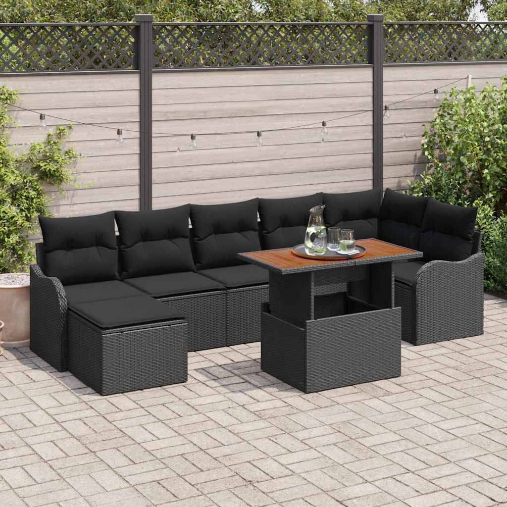 Garten Sofa Set mit Kissen & Stauraum, Schwarz