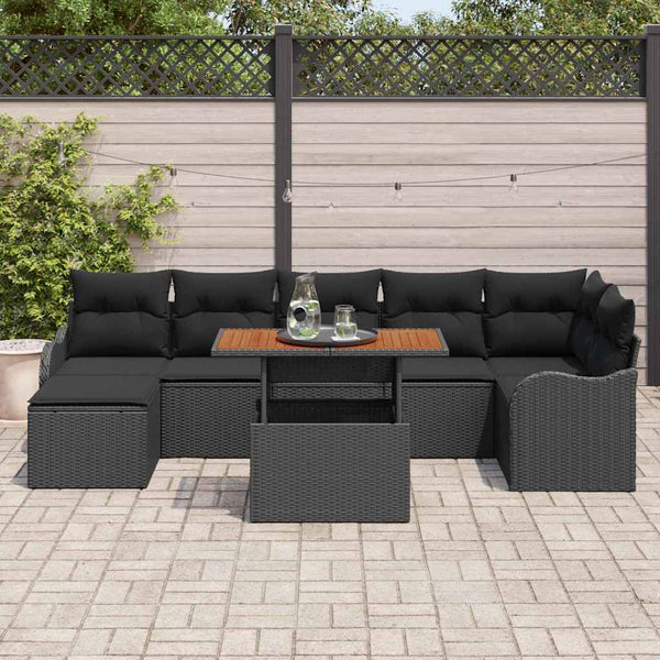 Garten Sofa Set mit Kissen & Stauraum, Schwarz