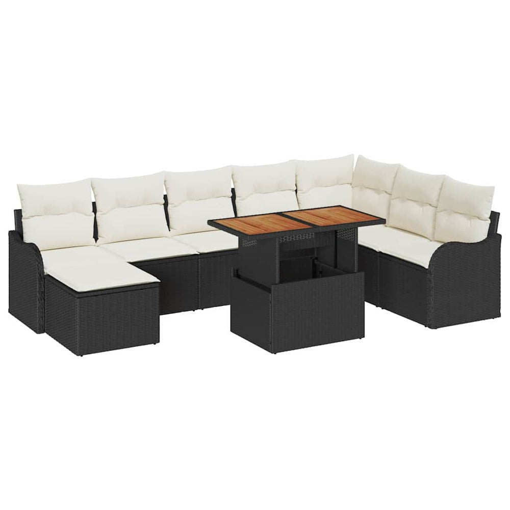 Gartenmöbel-Set mit Kissen, 9-teilig, Schwarz/Creme