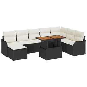 vidaXL Ensemble de canapés de jardin 9 pcs avec coussins de rangement Noir et crème