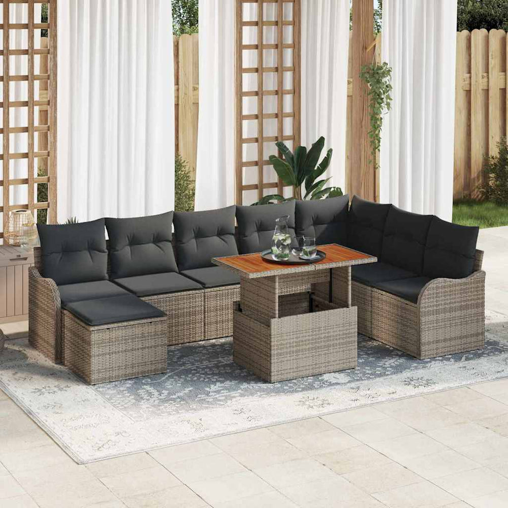 Graues 9-teiliges Garten-Sofa-Set mit Kissen