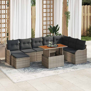 Graues 9-teiliges Garten-Sofa-Set mit Kissen