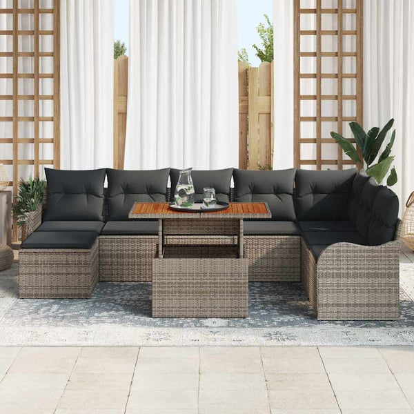 Graues 9-teiliges Garten-Sofa-Set mit Kissen