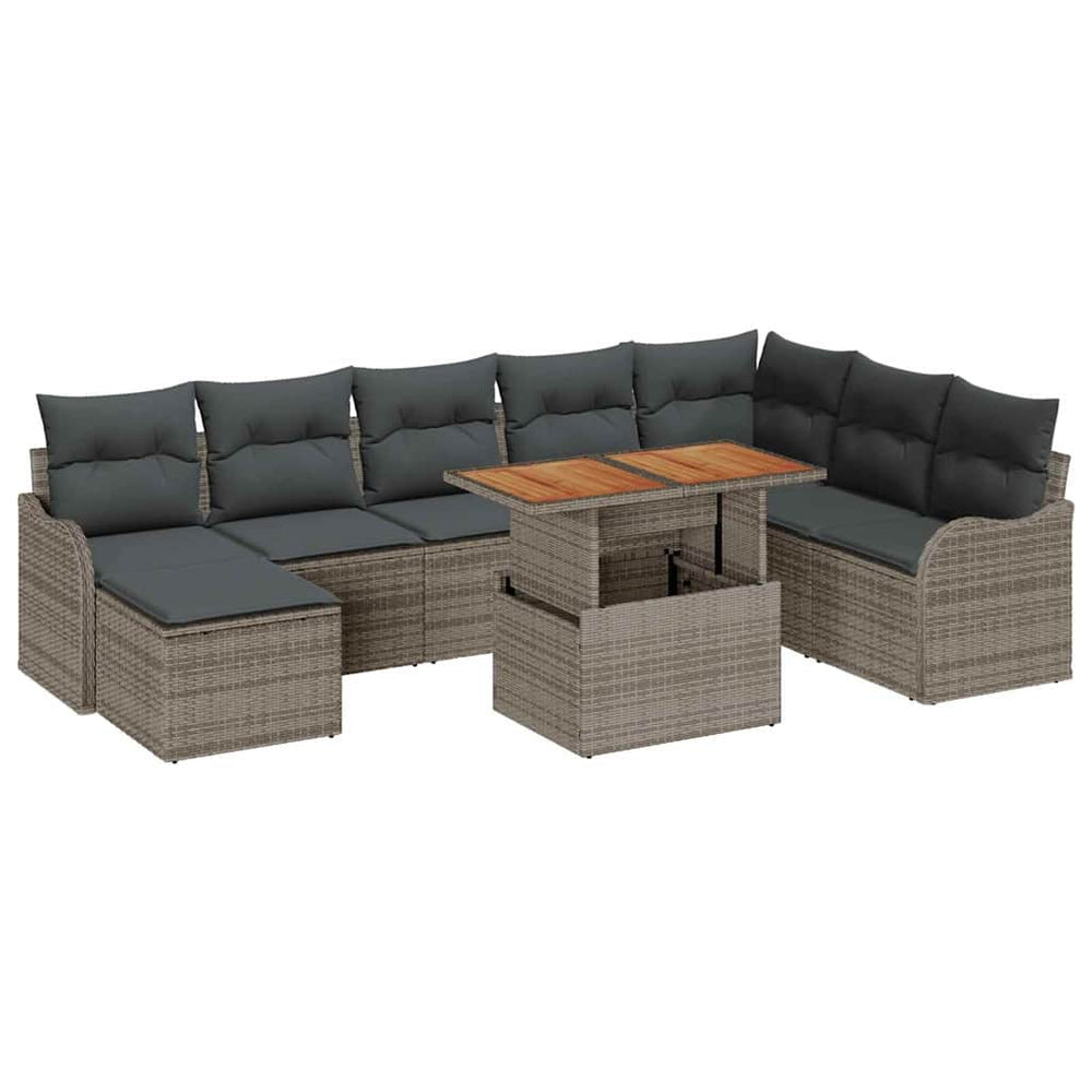 Graues 9-teiliges Garten-Sofa-Set mit Kissen
