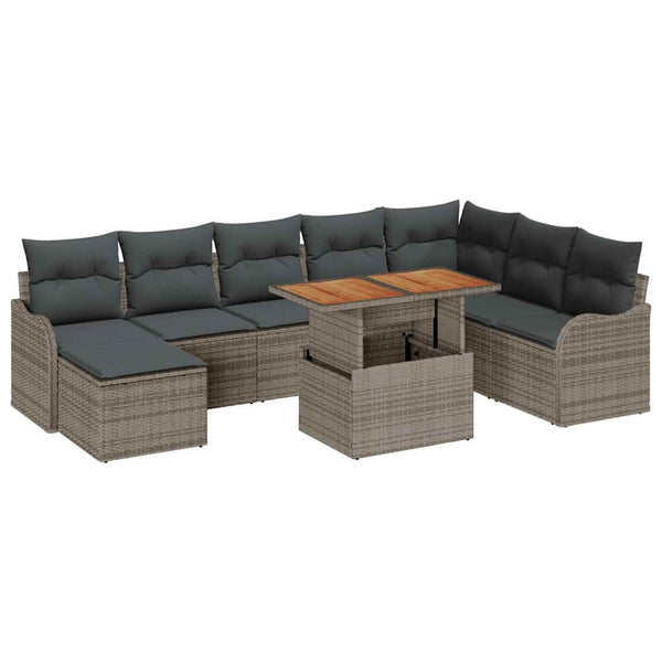 Graues 9-teiliges Garten-Sofa-Set mit Kissen
