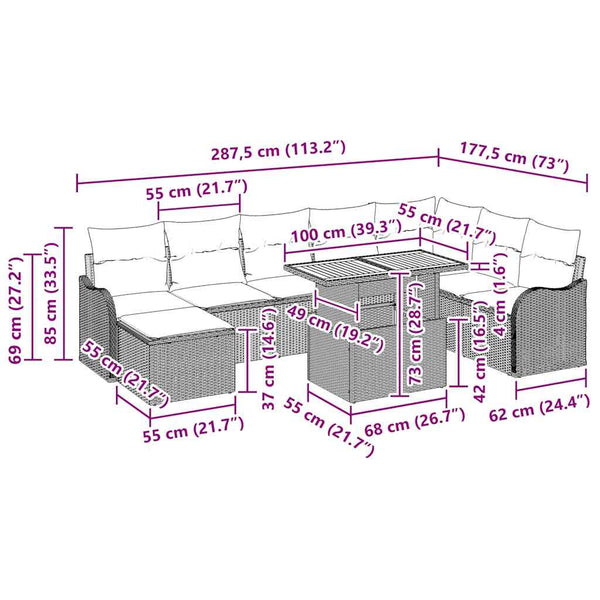 Garten Sofa Set Beige & Creme 9-teilig