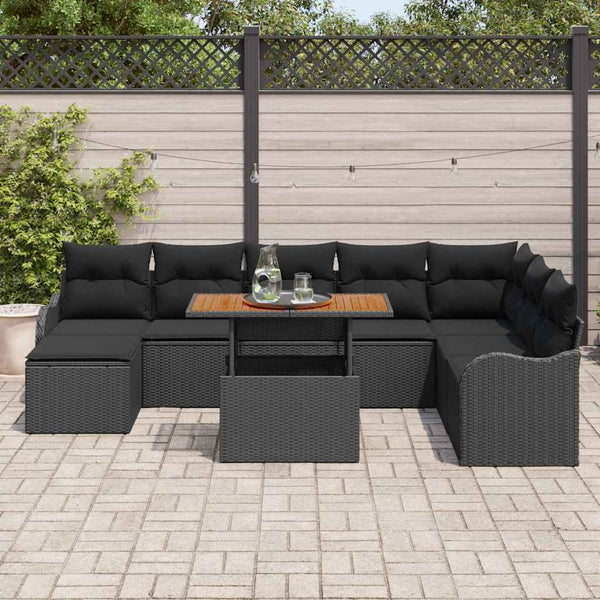 vidaXL Ensemble de canapés de jardin avec coussins de rangement 9 pcs Noir