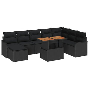 vidaXL Ensemble de canapés de jardin avec coussins de rangement 9 pcs Noir