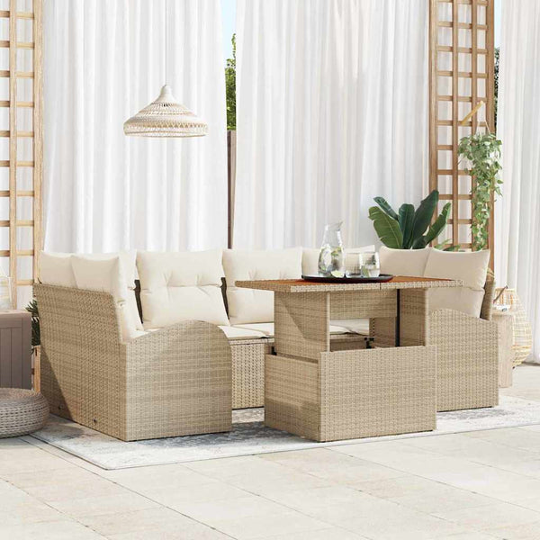 Garten-Sofa-Set mit Kissen mit Kopfteil 7 pcs Beige und Creme