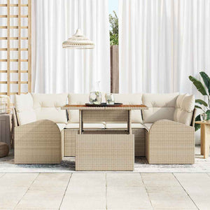 Garten-Sofa-Set mit Kissen mit Kopfteil 7 pcs Beige und Creme