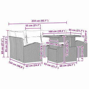 Garten-Sofa-Set mit Kissen mit Kopfteil 7 pcs Beige und Creme