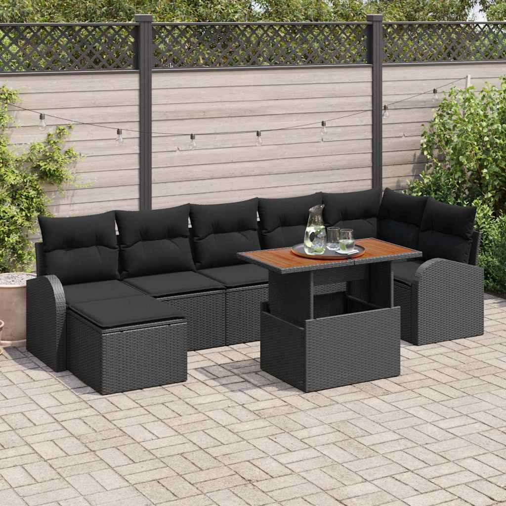 Garten Sofa Set Schwarz mit Kissen, 8-teilig