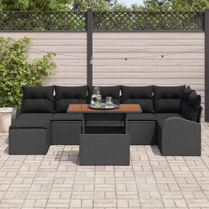 Garten Sofa Set Schwarz mit Kissen, 8-teilig