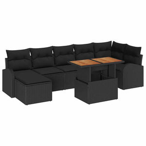 Garten Sofa Set Schwarz mit Kissen, 8-teilig