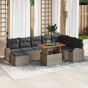Garten Sofa Set Grau mit Kissen, 9-teilig