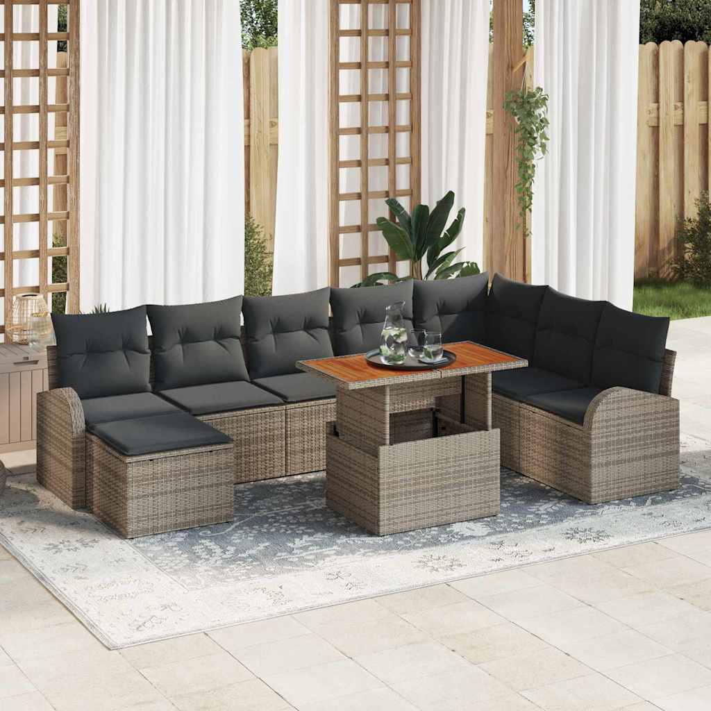 Garten Sofa Set Grau mit Kissen, 9-teilig