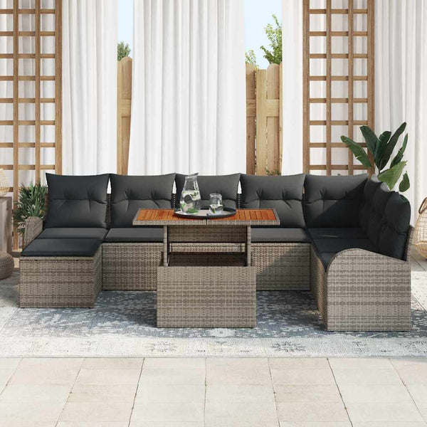 Garten Sofa Set Grau mit Kissen, 9-teilig