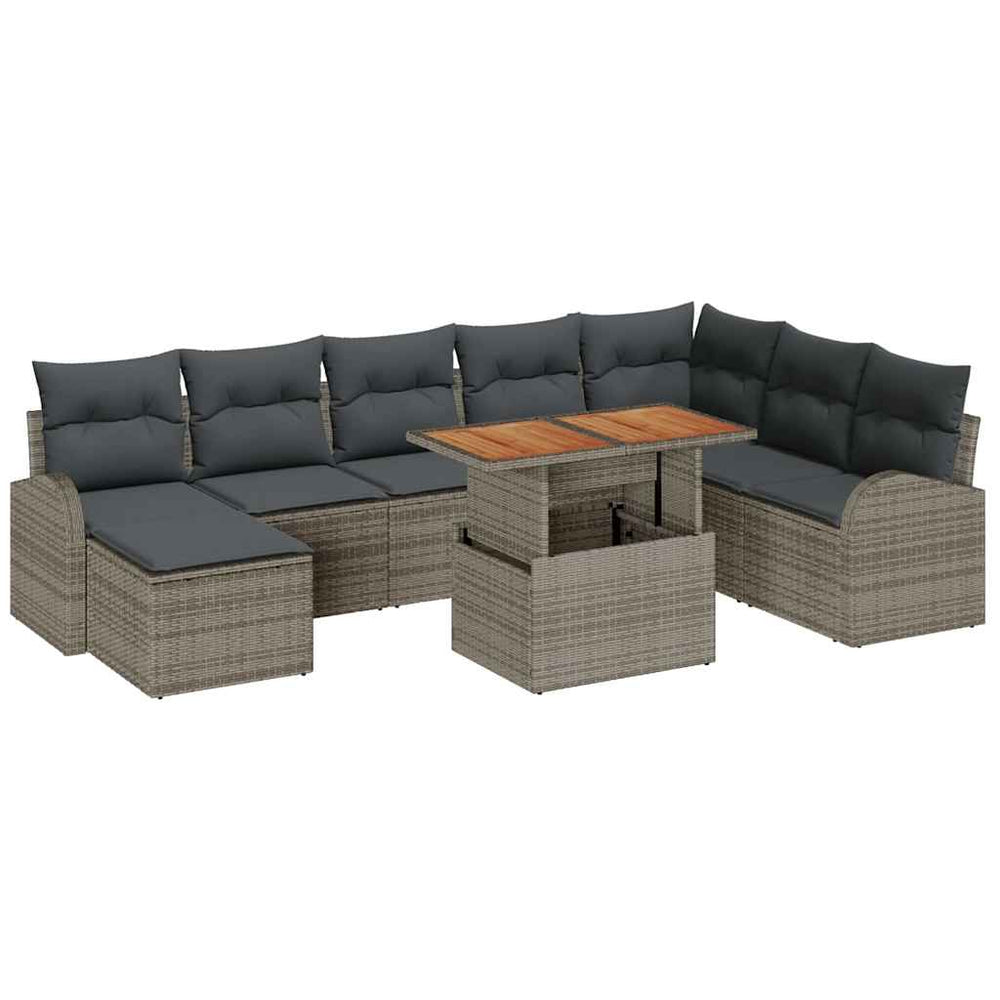 vidaXL Salon de jardin avec coussins 9 pcs Gris