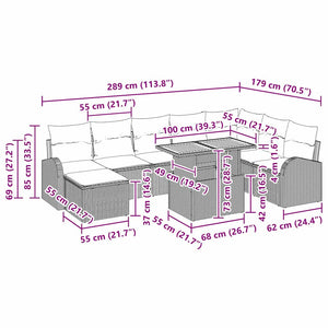 Garten Sofa Set Grau mit Kissen, 9-teilig