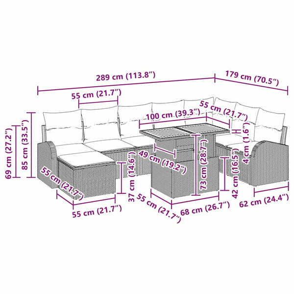 Garten Sofa Set Grau mit Kissen, 9-teilig