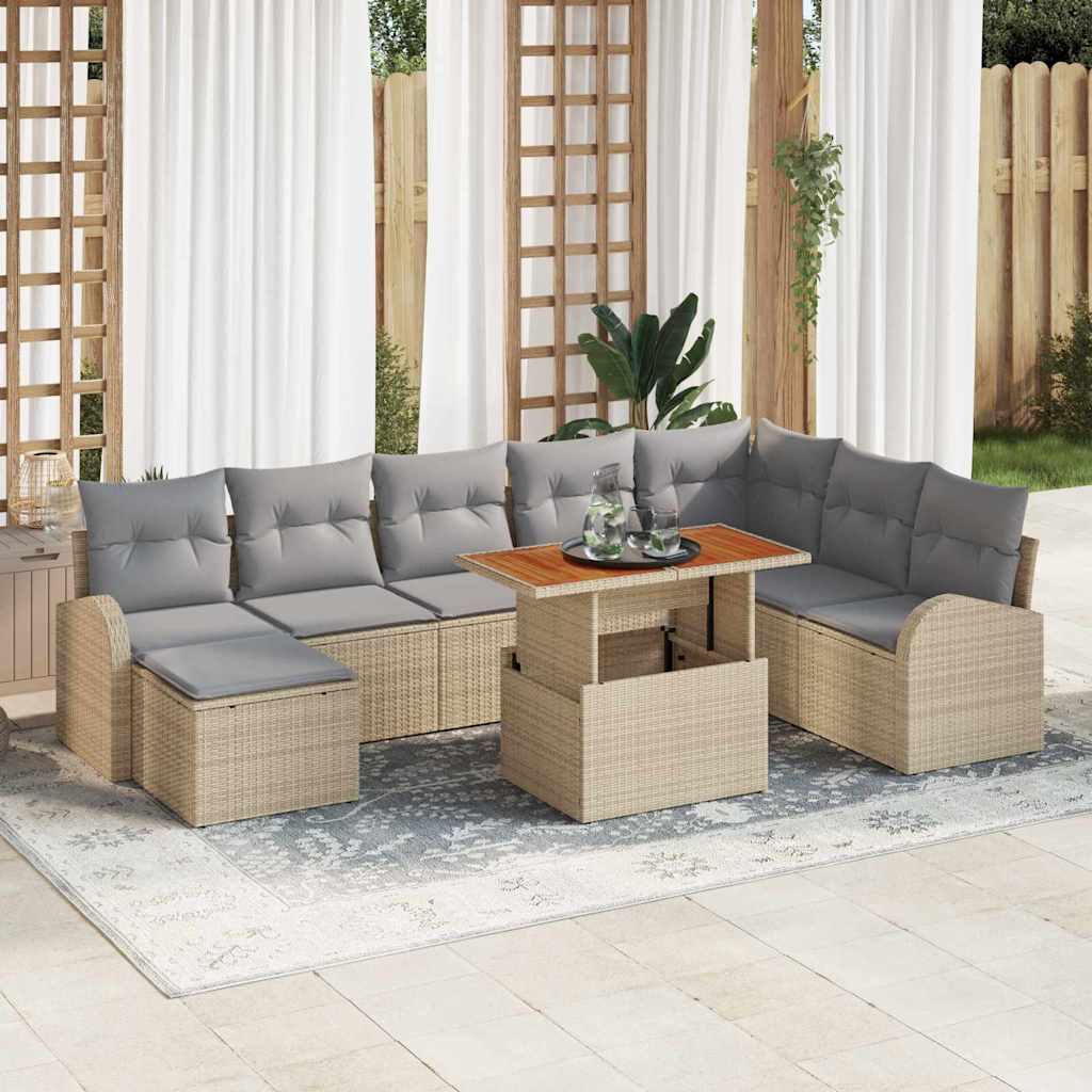 vidaXL Salon de jardin avec coussins 9 pcs Beige et gris clair