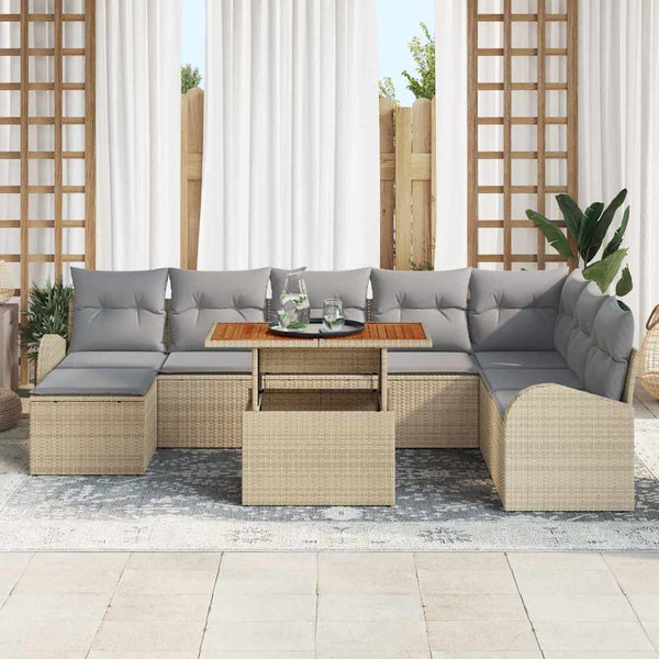vidaXL Salon de jardin avec coussins 9 pcs Beige et gris clair