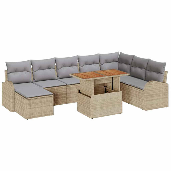 vidaXL Salon de jardin avec coussins 9 pcs Beige et gris clair
